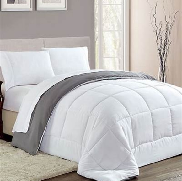 Chelsea Reversible Down Alternative Comforter in Grey/White, Full/Queen - Picture 1 of 4